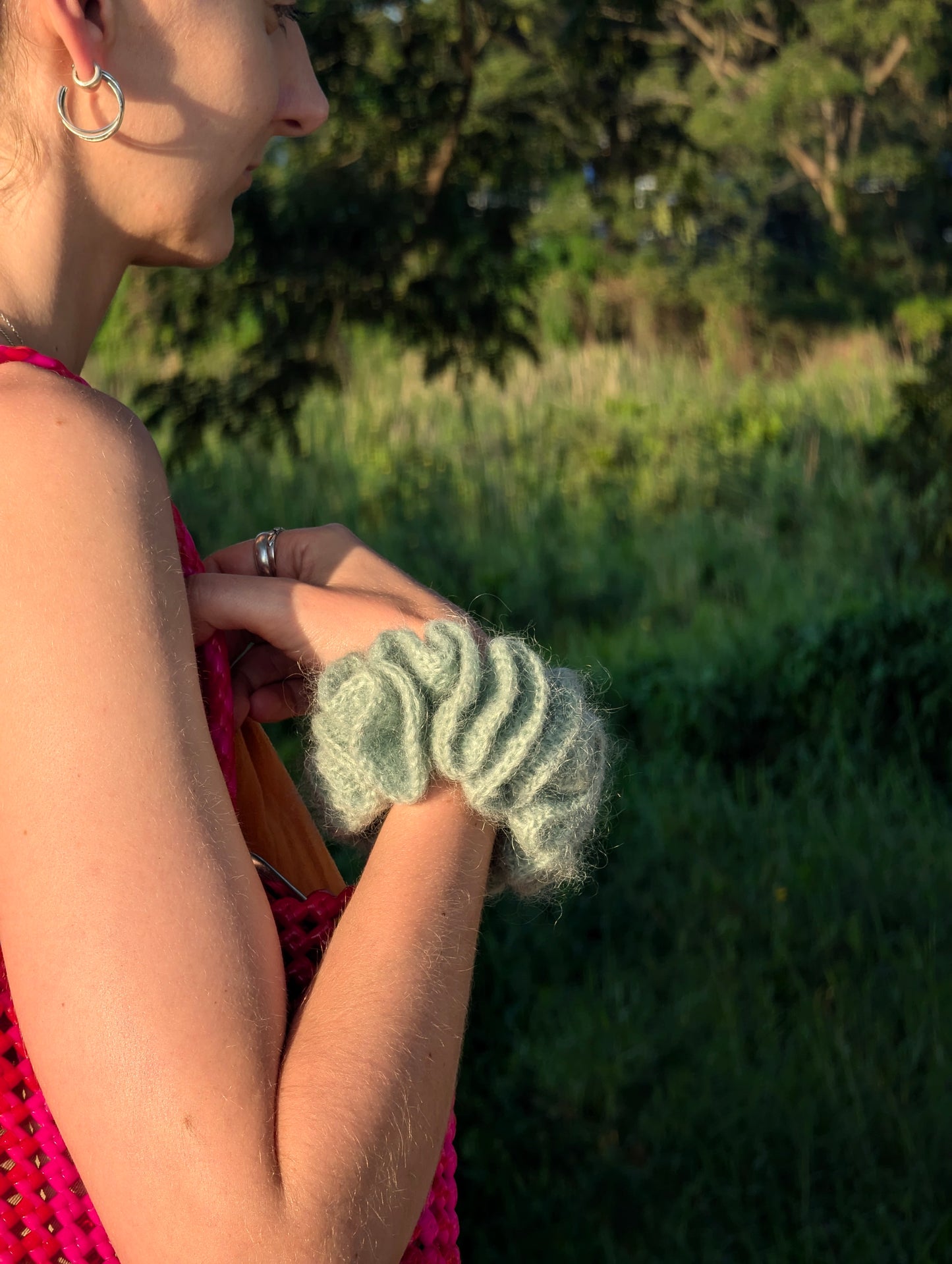 Mohair scrunchie - turquoise
